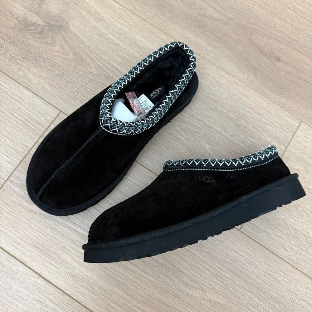 UGG Tasman Black Suede Slippers Embroidered Braid Slip On Shoes US 7 1119102 - Picture 1 of 7